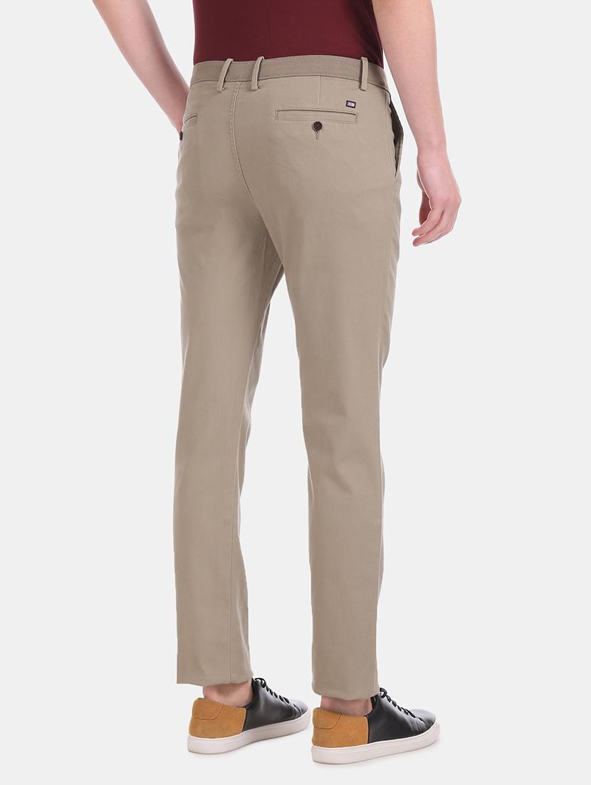 brown solid flat front casual trouser - 17741795 - Zoom Image - 3