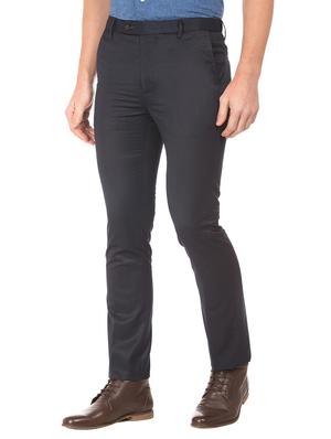 navy blue solid flat front formal trouser - 17741818 - Standard Image - 2