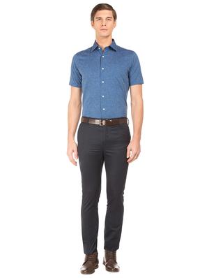navy blue solid flat front formal trouser - 17741818 - Standard Image - 4