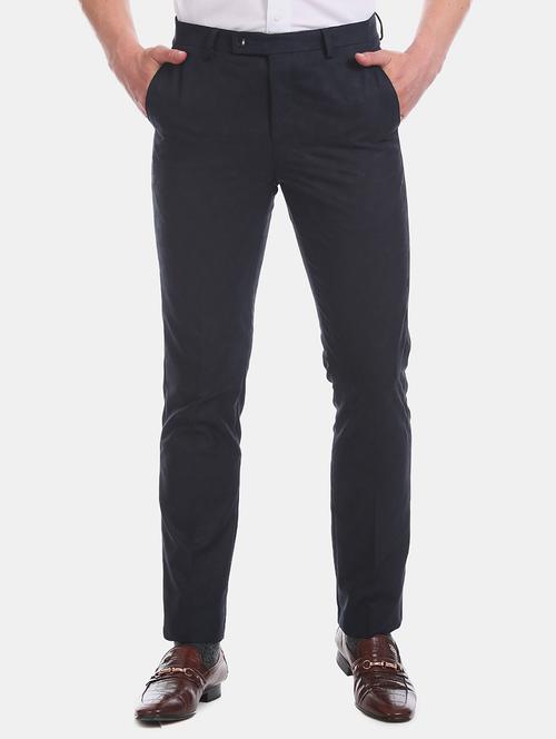 navy blue textured flat front formal trouser - 17741852 - Standard Image - 1