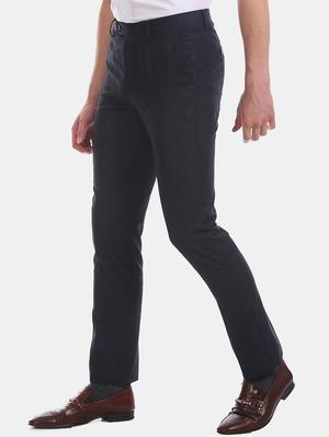 navy blue textured flat front formal trouser - 17741852 - Standard Image - 2