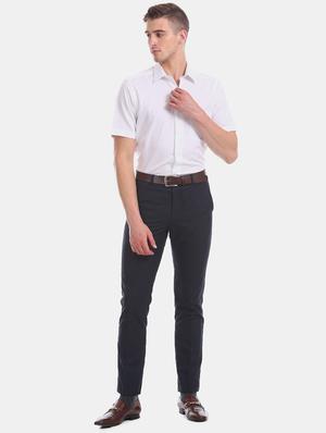 navy blue textured flat front formal trouser - 17741852 - Standard Image - 4