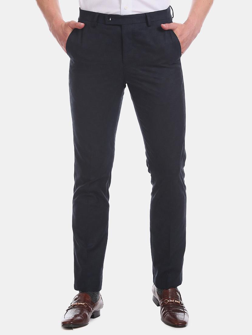 navy blue textured flat front formal trouser - 17741852 - Zoom Image - 1