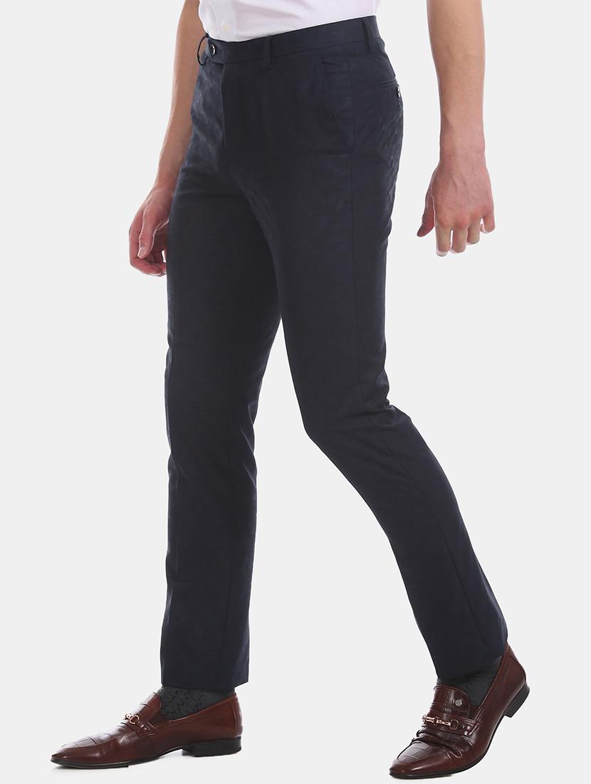 navy blue textured flat front formal trouser - 17741852 - Zoom Image - 2