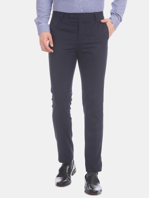 navy blue solid flat front formal trouser - 17741905 - Standard Image - 1