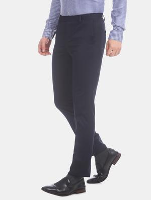 navy blue solid flat front formal trouser - 17741905 - Standard Image - 2