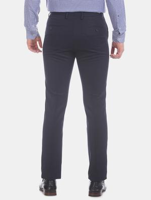 navy blue solid flat front formal trouser - 17741905 - Standard Image - 3
