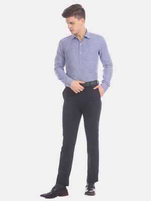 navy blue solid flat front formal trouser - 17741905 - Standard Image - 4