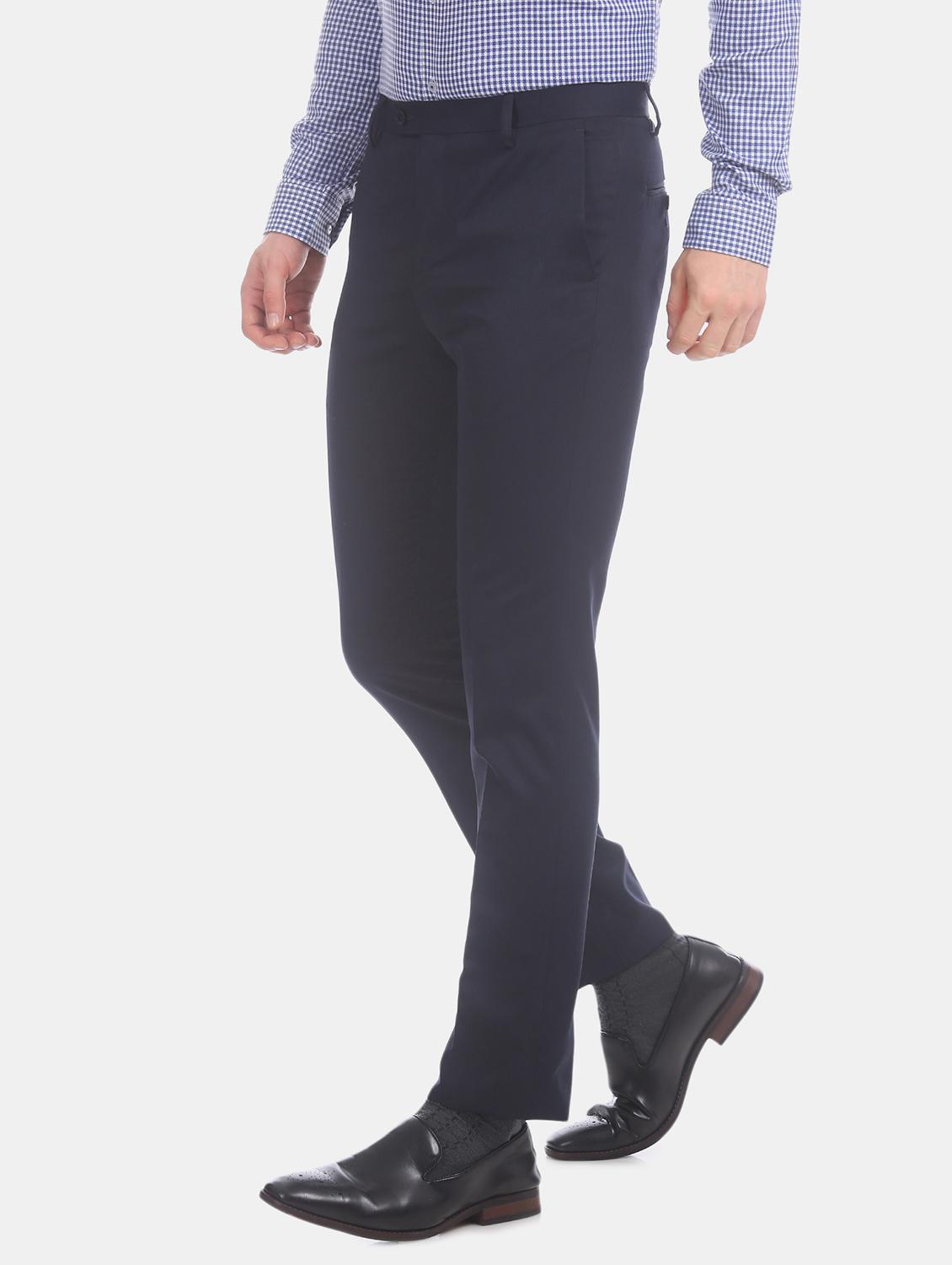 navy blue solid flat front formal trouser - 17741905 - Zoom Image - 2