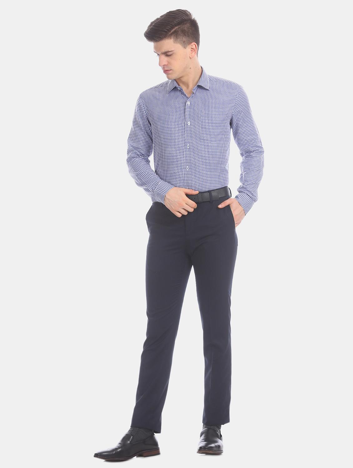 navy blue solid flat front formal trouser - 17741905 - Zoom Image - 4