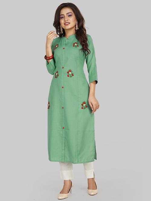 solid embroidered straight kurta - 17743596 - Standard Image - 1