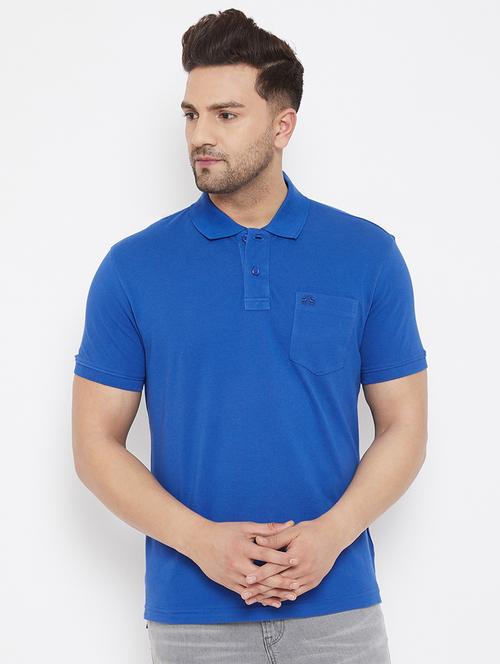 blue solid polo t-shirt - 17744241 - Standard Image - 1