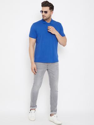 blue solid polo t-shirt - 17744241 - Standard Image - 4