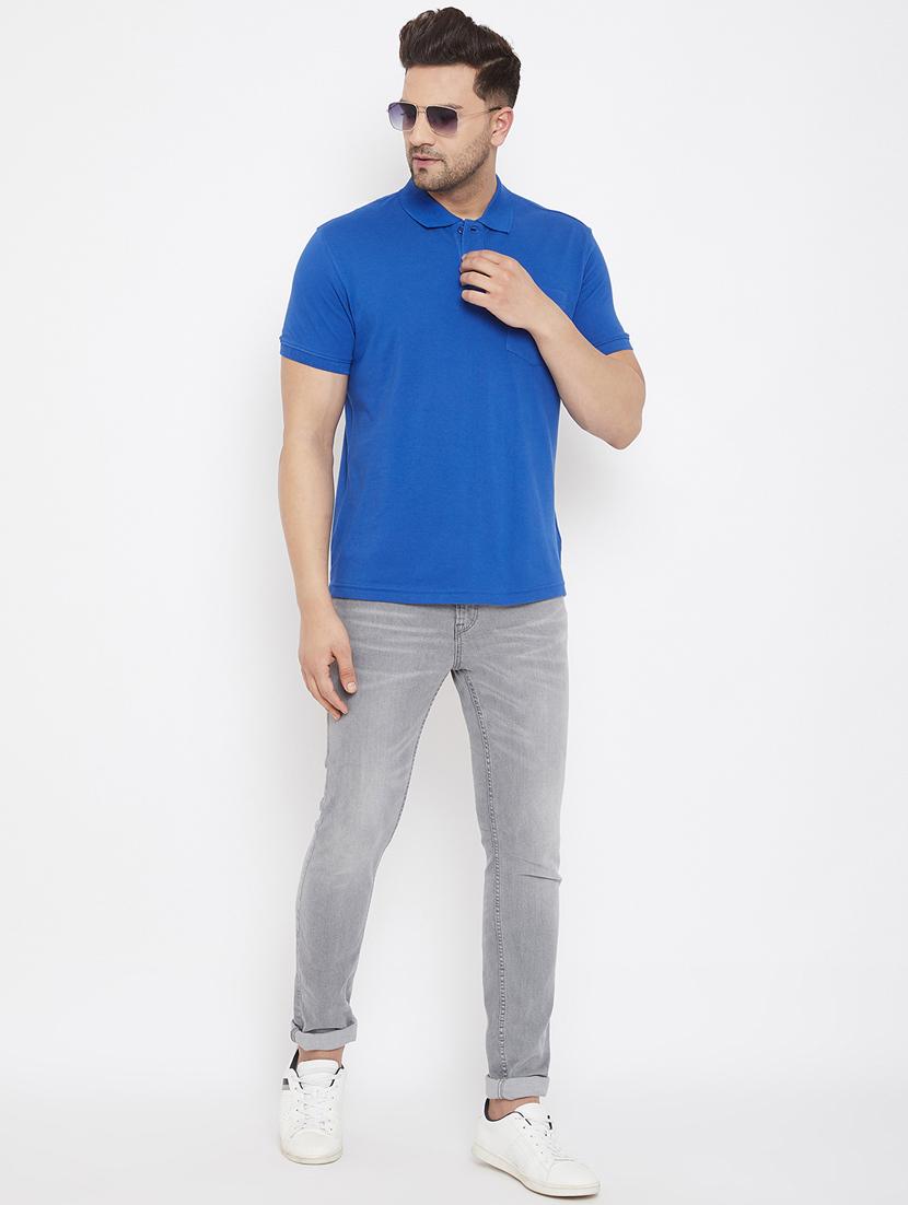 blue solid polo t-shirt - 17744241 - Zoom Image - 4