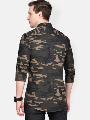 olive green camouflage casual shirt - 17744251 - Standard Image - 3