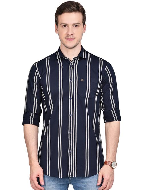 navy blue striped casual shirt - 17744256 - Standard Image - 1