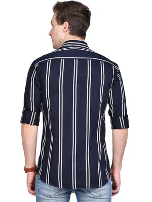 navy blue striped casual shirt - 17744256 - Standard Image - 3