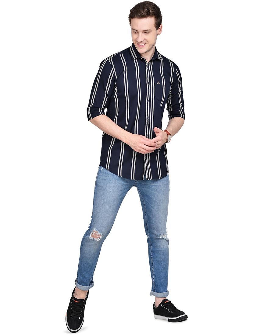 navy blue striped casual shirt - 17744256 - Zoom Image - 4