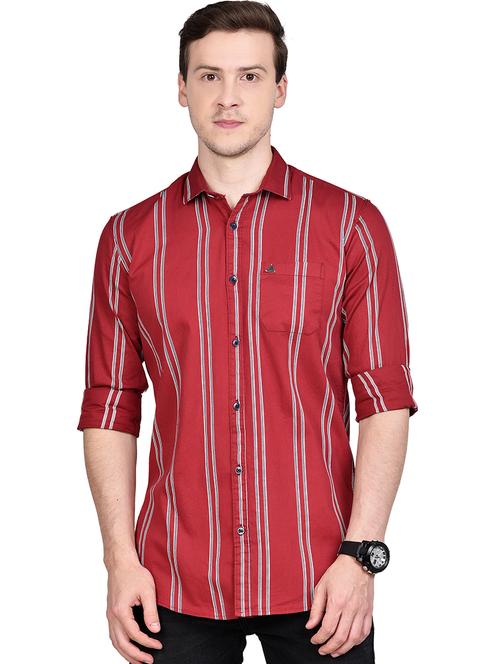 maroon striped casual shirt - 17744257 - Standard Image - 1