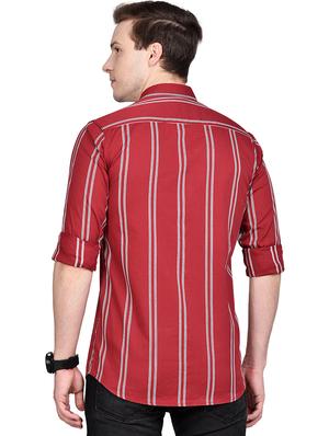 maroon striped casual shirt - 17744257 - Standard Image - 3