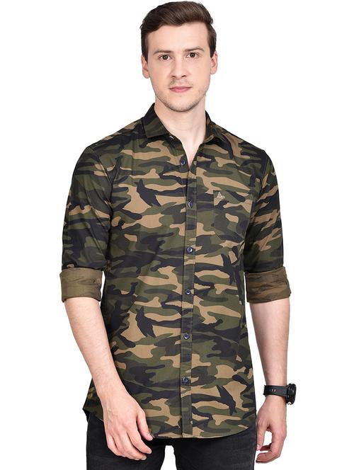 olive green camouflage casual shirt - 17744261 - Standard Image - 1