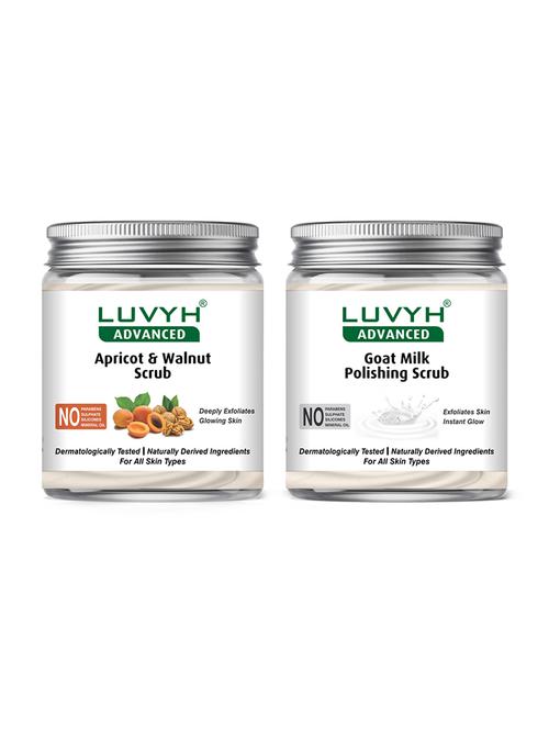 luvyh advanced apricot & walnut scrub -pack of 1x500gm and luvyh advanced goat milk polishing scrub-pack of 1x500gm - 17745079 - Standard Image - 1