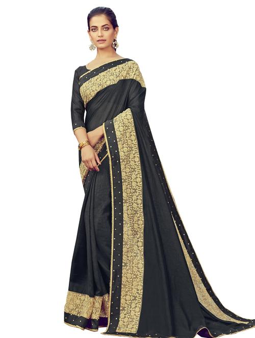 solid bordered saree with blouse - 17745121 - Standard Image - 1