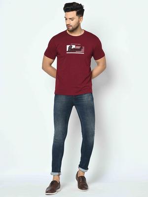 maroon printed t-shirt - 17745730 - Standard Image - 4