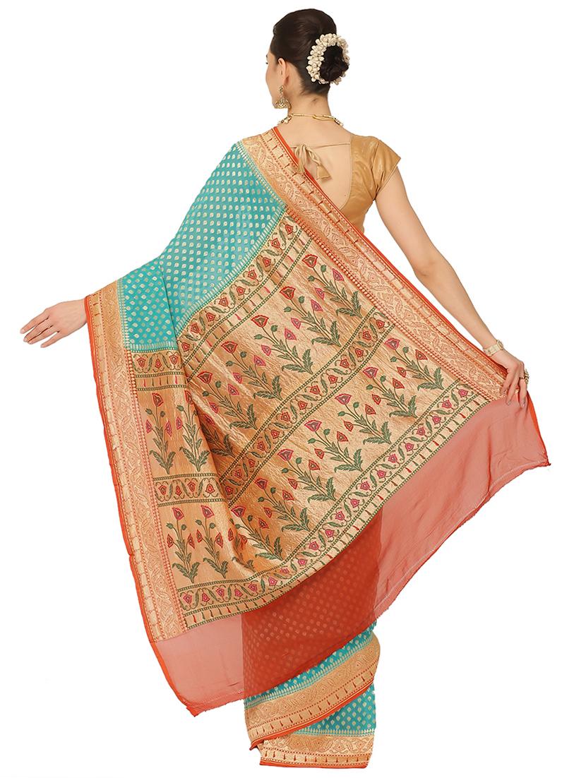 zari work banarasi saree with blouse - 17748098 - Zoom Image - 2