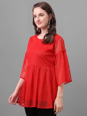 bell sleeved dobby top - 17748599 - Standard Image - 2