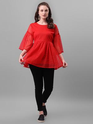 bell sleeved dobby top - 17748599 - Standard Image - 4