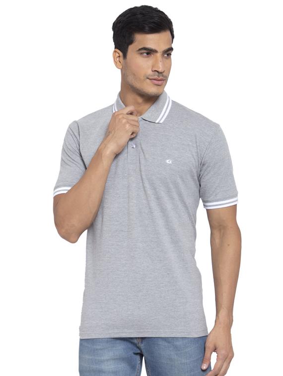grey solid polo t-shirt - 17749282 - Zoom Image - 1