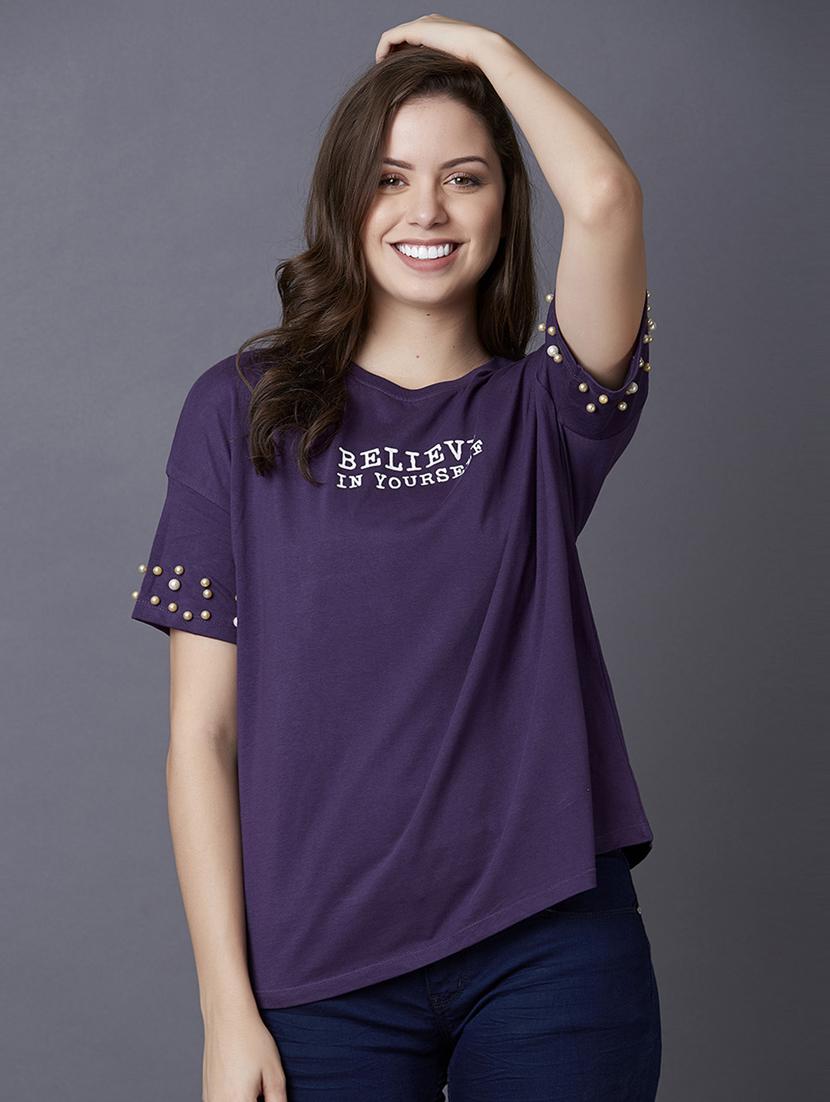 purple cotton aline tee - 17750014 - Zoom Image - 1