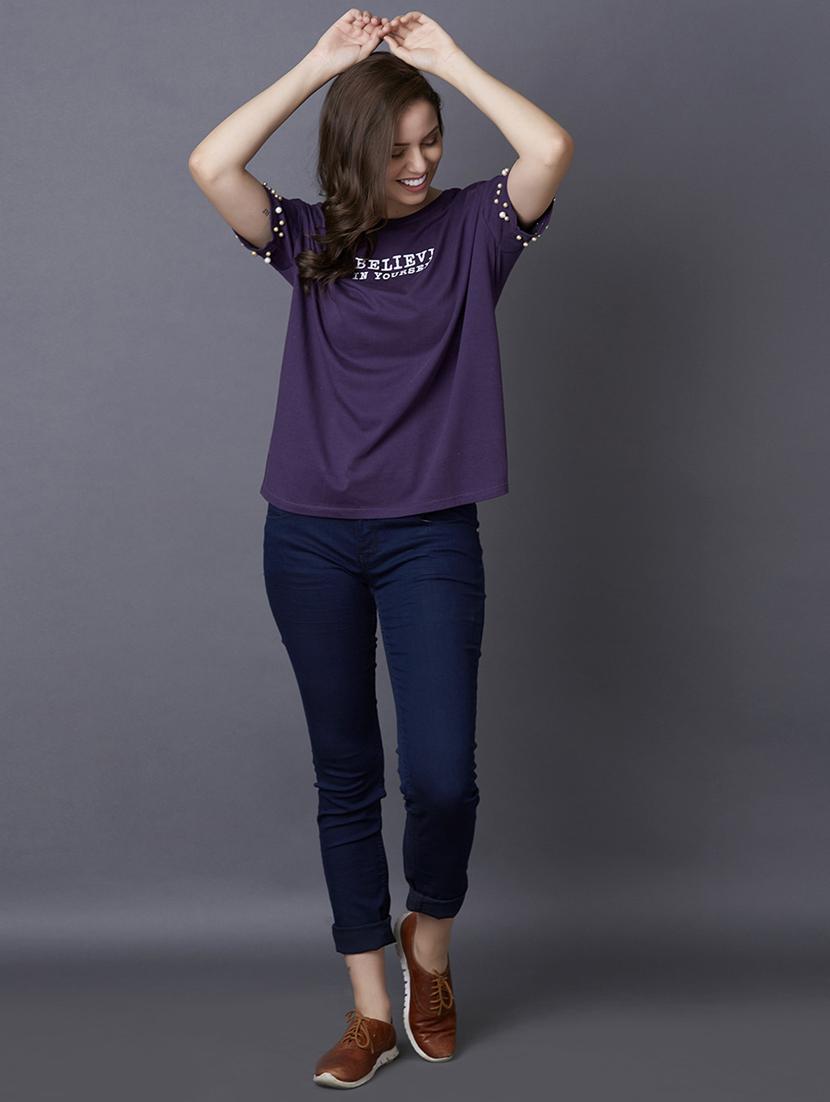 purple cotton aline tee - 17750014 - Zoom Image - 4