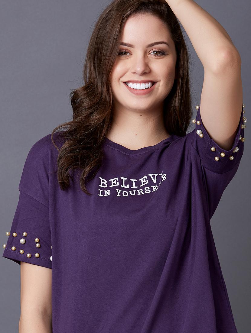 purple cotton aline tee - 17750014 - Zoom Image - 5