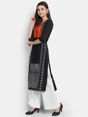 black printed straight kurta - 17750176 - Standard Image - 2