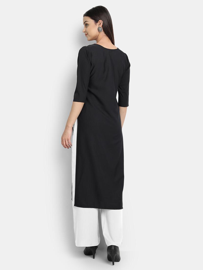 black printed straight kurta - 17750176 - Zoom Image - 3