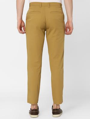 khaki solid flat front casual trouser - 17750253 - Standard Image - 3