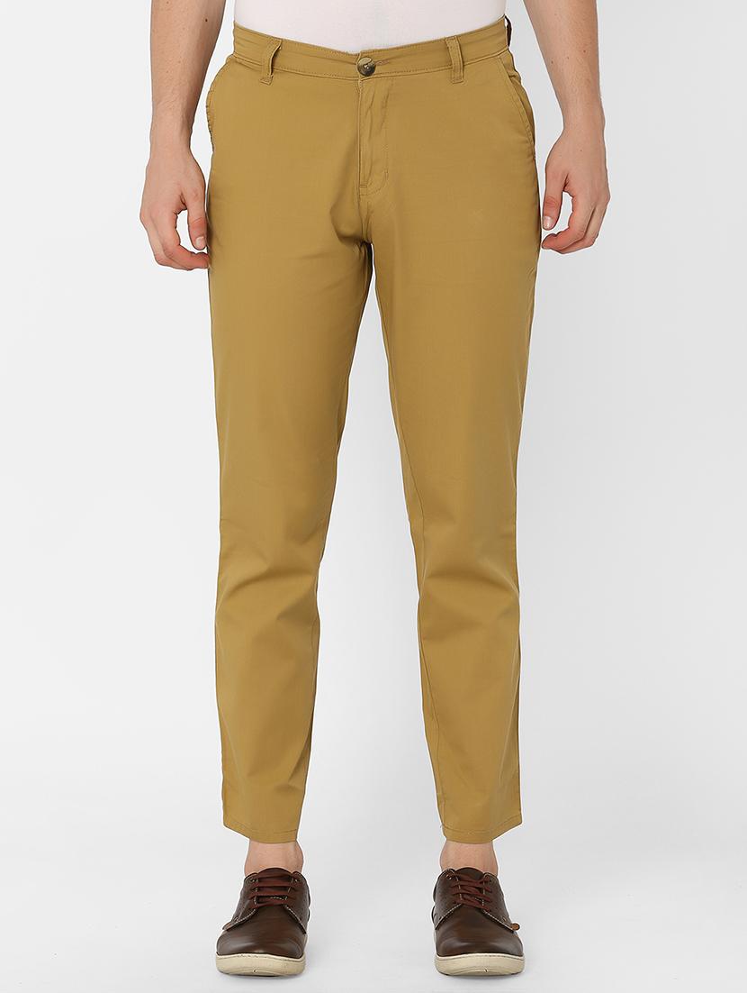 khaki solid flat front casual trouser - 17750253 - Zoom Image - 1
