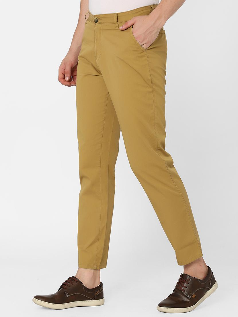 khaki solid flat front casual trouser - 17750253 - Zoom Image - 2