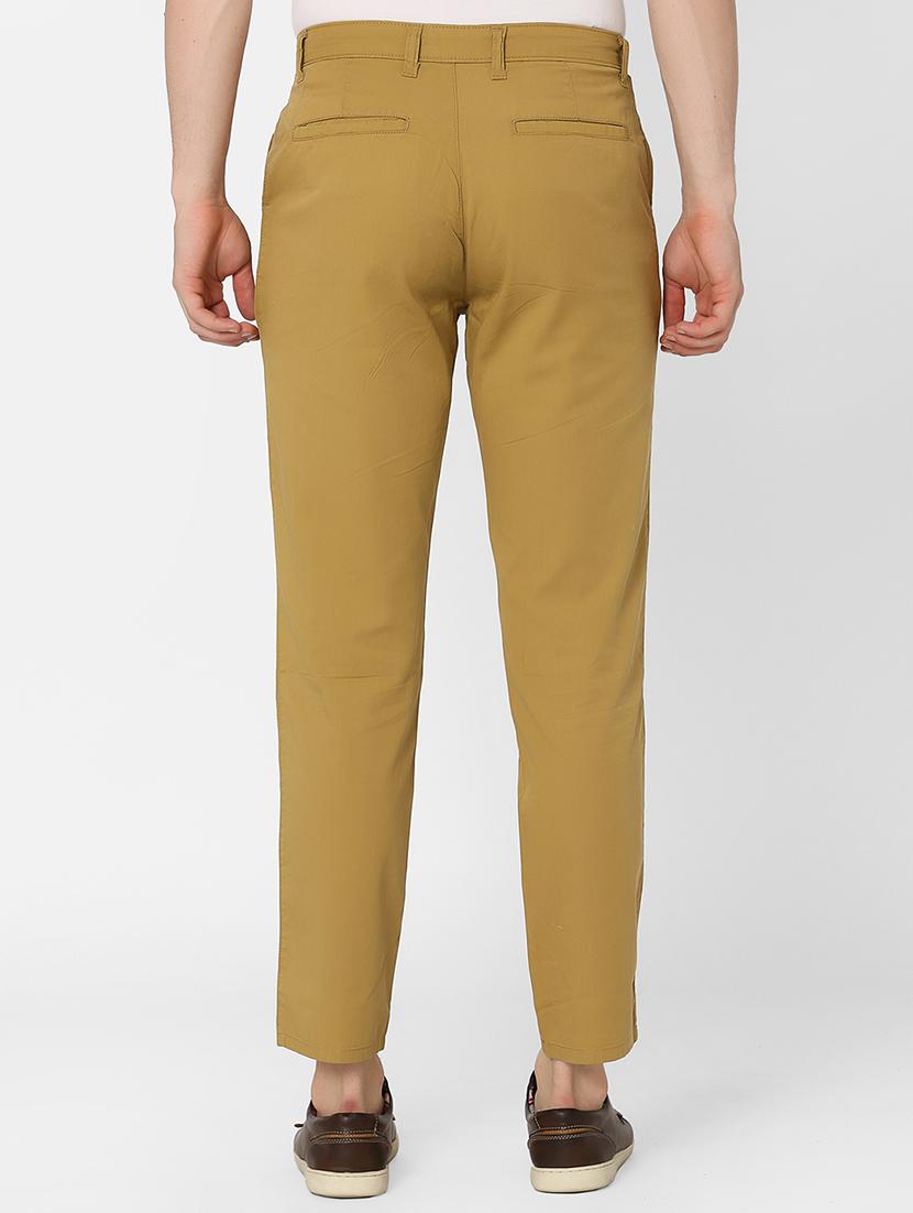 khaki solid flat front casual trouser - 17750253 - Zoom Image - 3