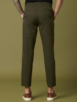 olive green solid flat front casual trouser - 17750255 - Standard Image - 3