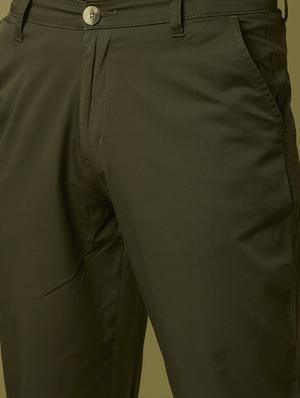 olive green solid flat front casual trouser - 17750255 - Standard Image - 4