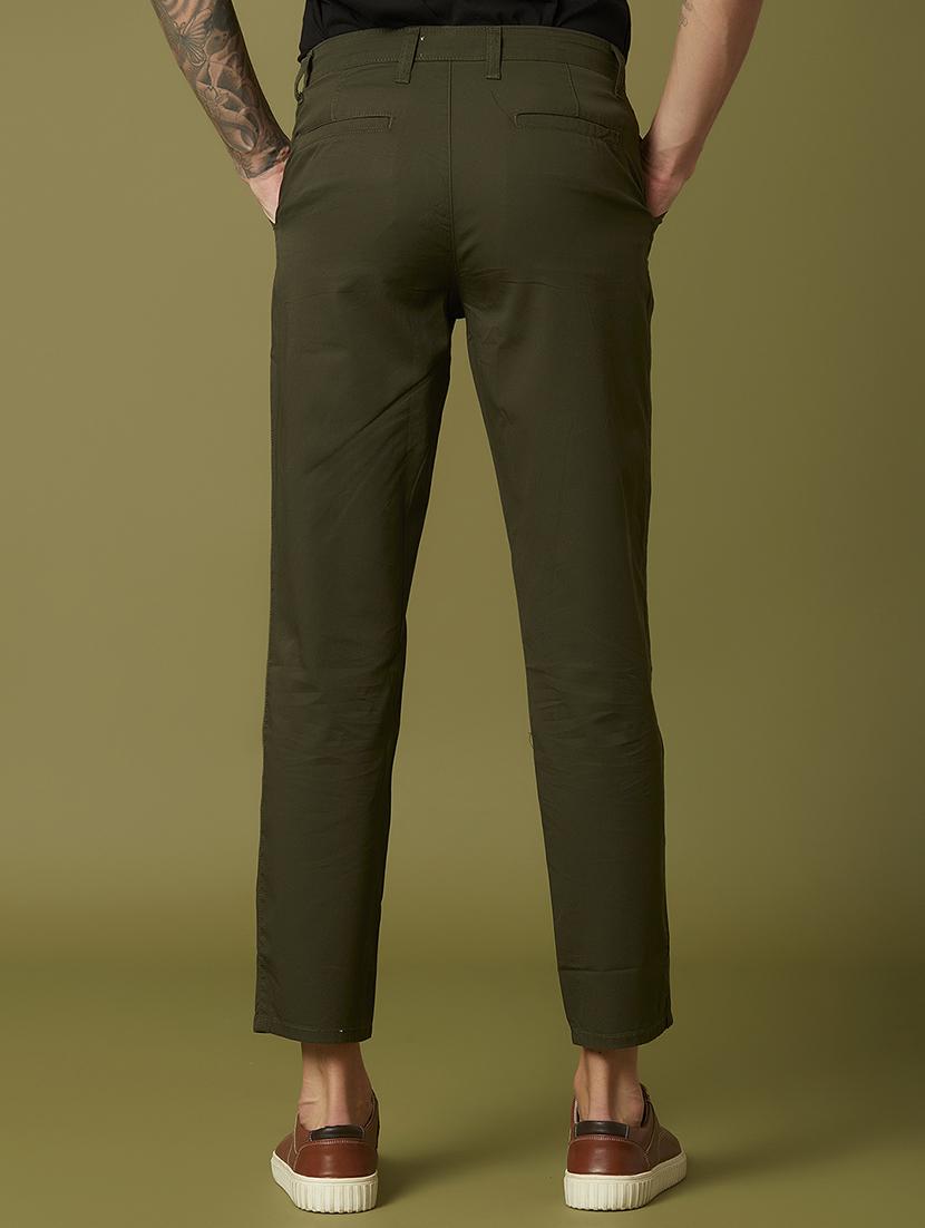 olive green solid flat front casual trouser - 17750255 - Zoom Image - 3
