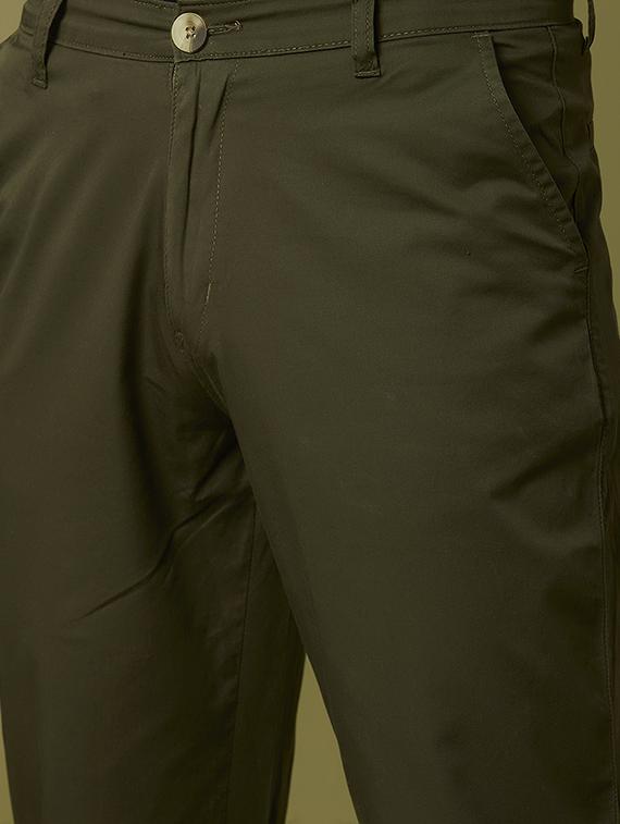 olive green solid flat front casual trouser - 17750255 - Zoom Image - 4