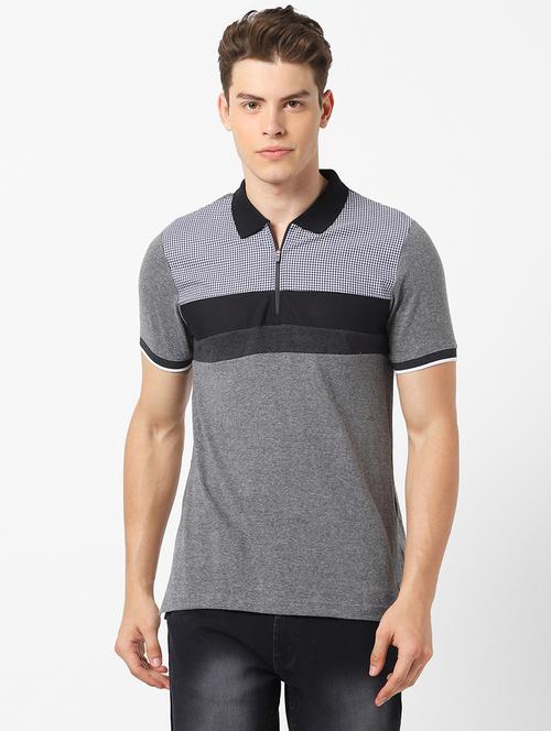 grey color block polo t-shirt - 17750447 - Standard Image - 1