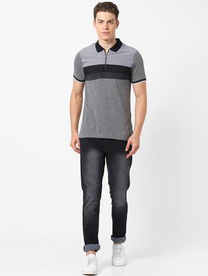grey color block polo t-shirt - 17750447 - Standard Image - 3