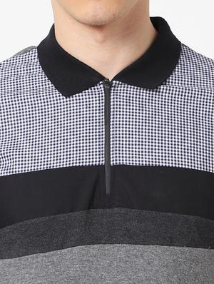 grey color block polo t-shirt - 17750447 - Standard Image - 4