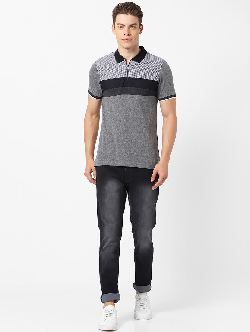 grey color block polo t-shirt - 17750447 - Zoom Image - 3