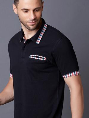 black solid polo t-shirt - 17750449 - Standard Image - 4